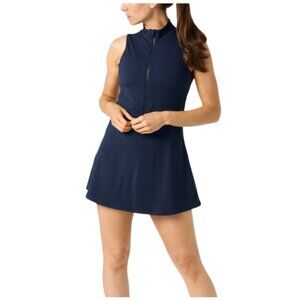 Navy Sleeveless Zip-Front Mini Dress